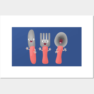 Cute knife fork and spoon cutlery cartoon Posters and Art